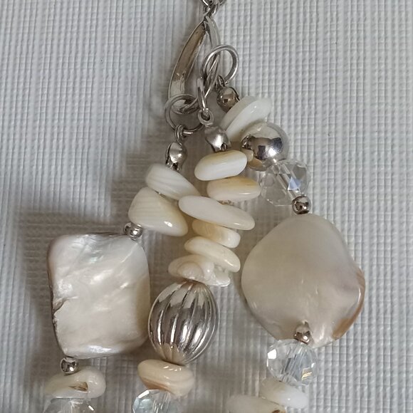 Silver Tone and Off White Mother Of Pearl Assorted Beads Triple Strand Necklace - Picture 8 of 11